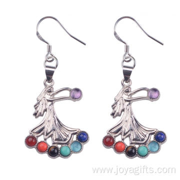 Vogue Women Stainless Steel Chakra Stone Long Drop Earrings